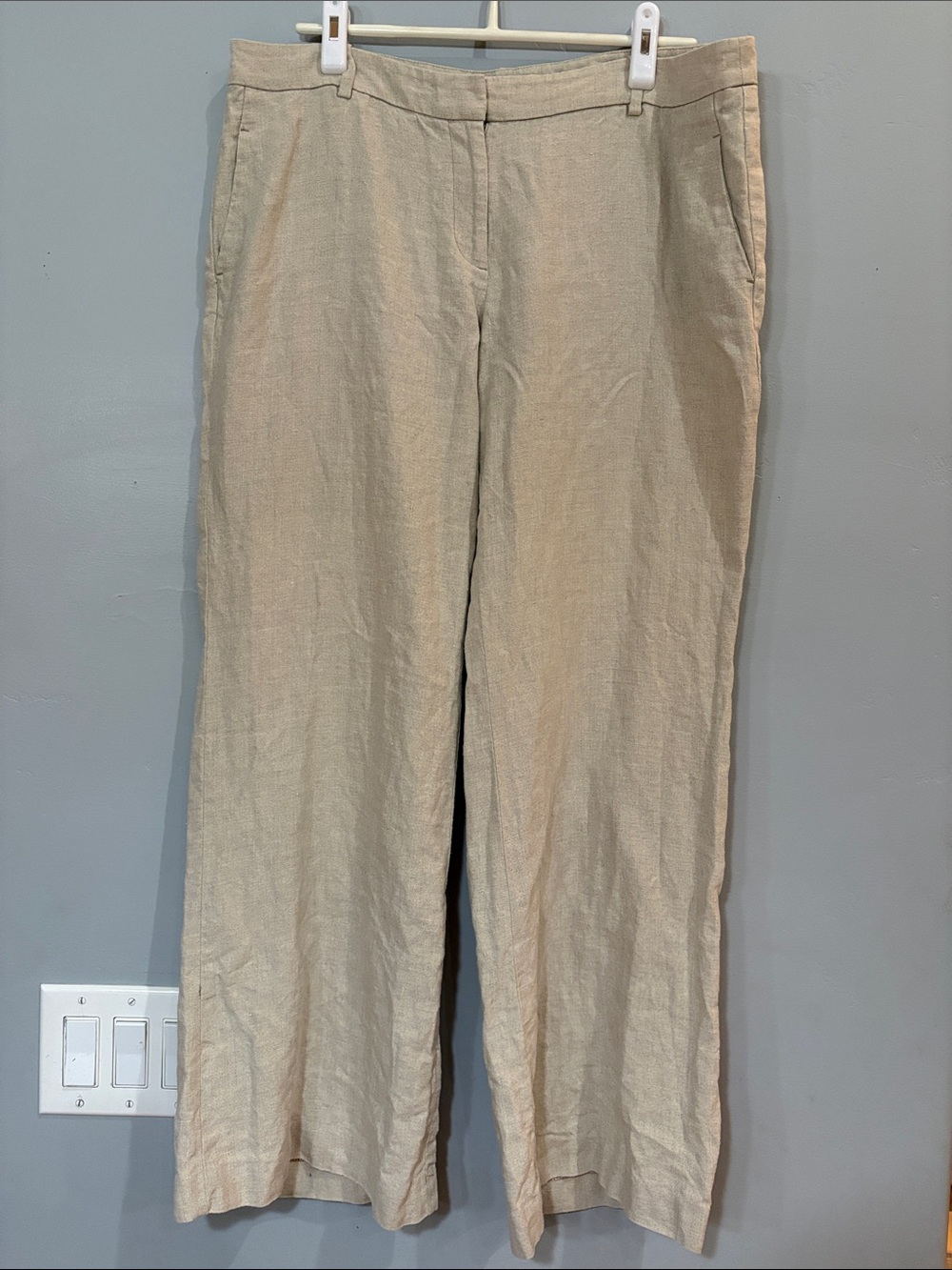 LOFT Women’s 14 100% Linen Beige Wide Leg Pants Coastal Summer Trousers